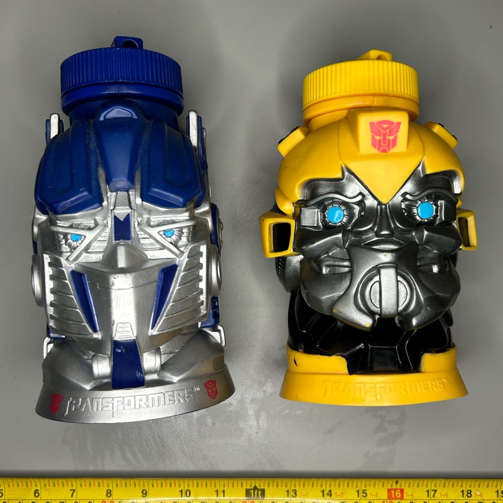 2012 Hasbro Transformers Bumble Bee & Optimus Prime Thermos Sip Mug Cup